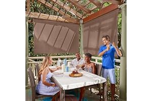 Coolaroo Outdoor Roller Shade with Wand - 95% UV Block Breathable Light Filtering Shade for Patio or Porch, Fade-Resistant, Mold-Resistant Easy-Clean Fabric, 10ft x 8ft, Walnut