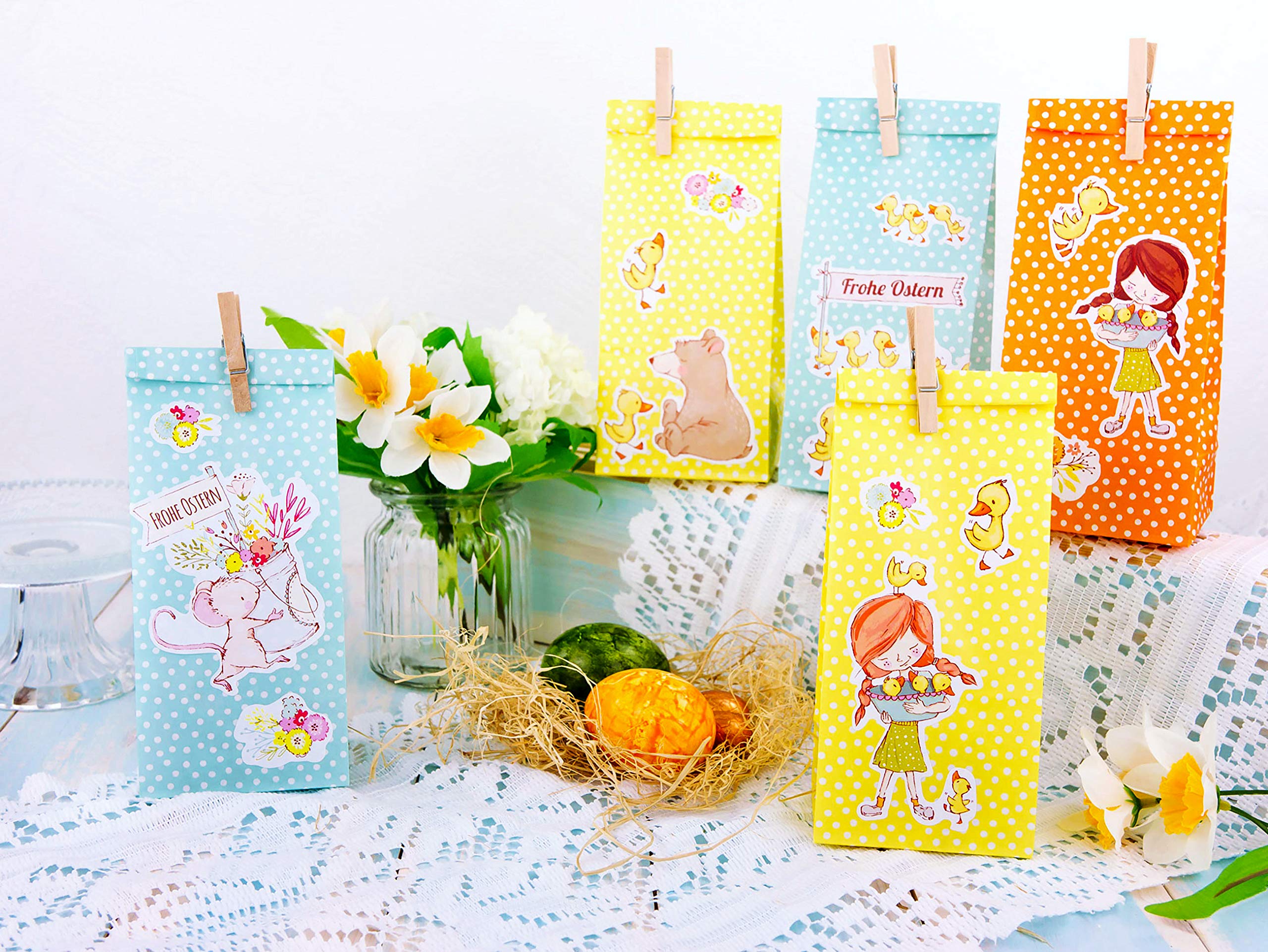 Papierdrachen gift bag set with stickers - Design Bears and ducks - Bag set no. 6