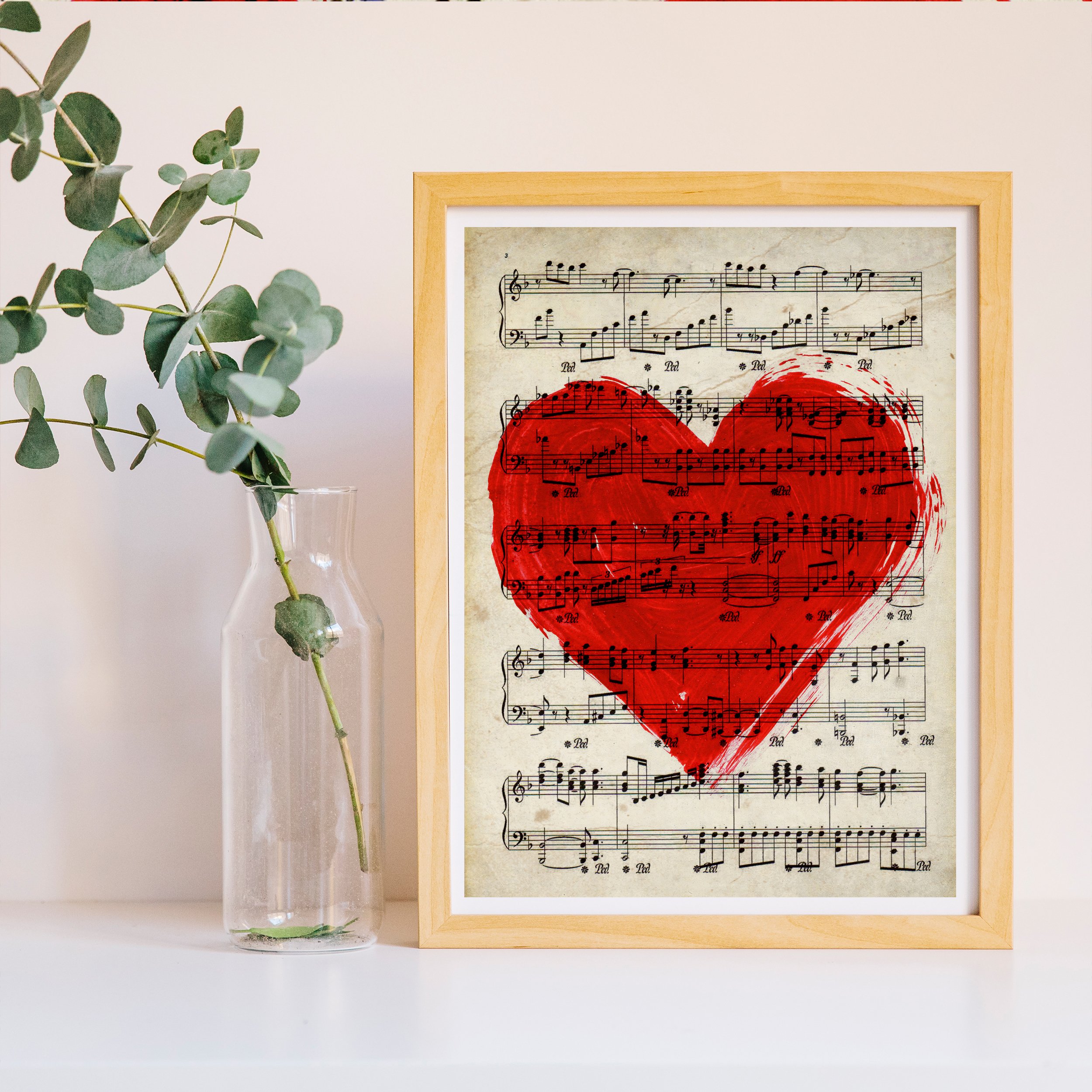 Nacnic Poster Heart on Music Vintage Style. A3 Size, 250 Grams Paper, Unframed, Red, Geometric, Living Room, Wall Art Print