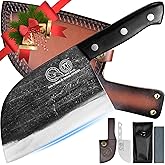 XYJ Authentic Since 1986,Outstanding Ancient Forging,6.7 Inch Full Tang,Serbian Chefs knife,Chef Meat Cleaver,Kitchen Knives,Set with Leather Sheath,Take Carrying,Butcher