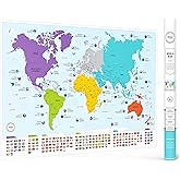 Large World Map for Wall - Poster with Flags &amp; Capitals - Educational World Map for Kids &amp; Adults - Colorful Global Maps with 50 Interesting Facts - Classroom &amp; Homeschool Decor