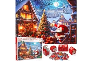 LEASEN Advent Calendar 2025 Christmas Jigsaw Puzzles, Christmas Cottage Holiday Puzzle for Adult and Kids, 24 Parts 1008 Pieces Advent Calendars Countdown Toys Gifts Decoration with Puzzle Saver