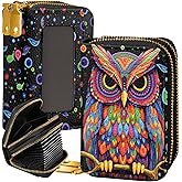 Miss Adola Credit Card Holder for Women - RFID Women Wallet Leather Card Wallet for Ladies Girls Female Aesthetic Cute Wallet with Card Slots Coin Cash Zipper Purse & ID Window, Colorful Owl