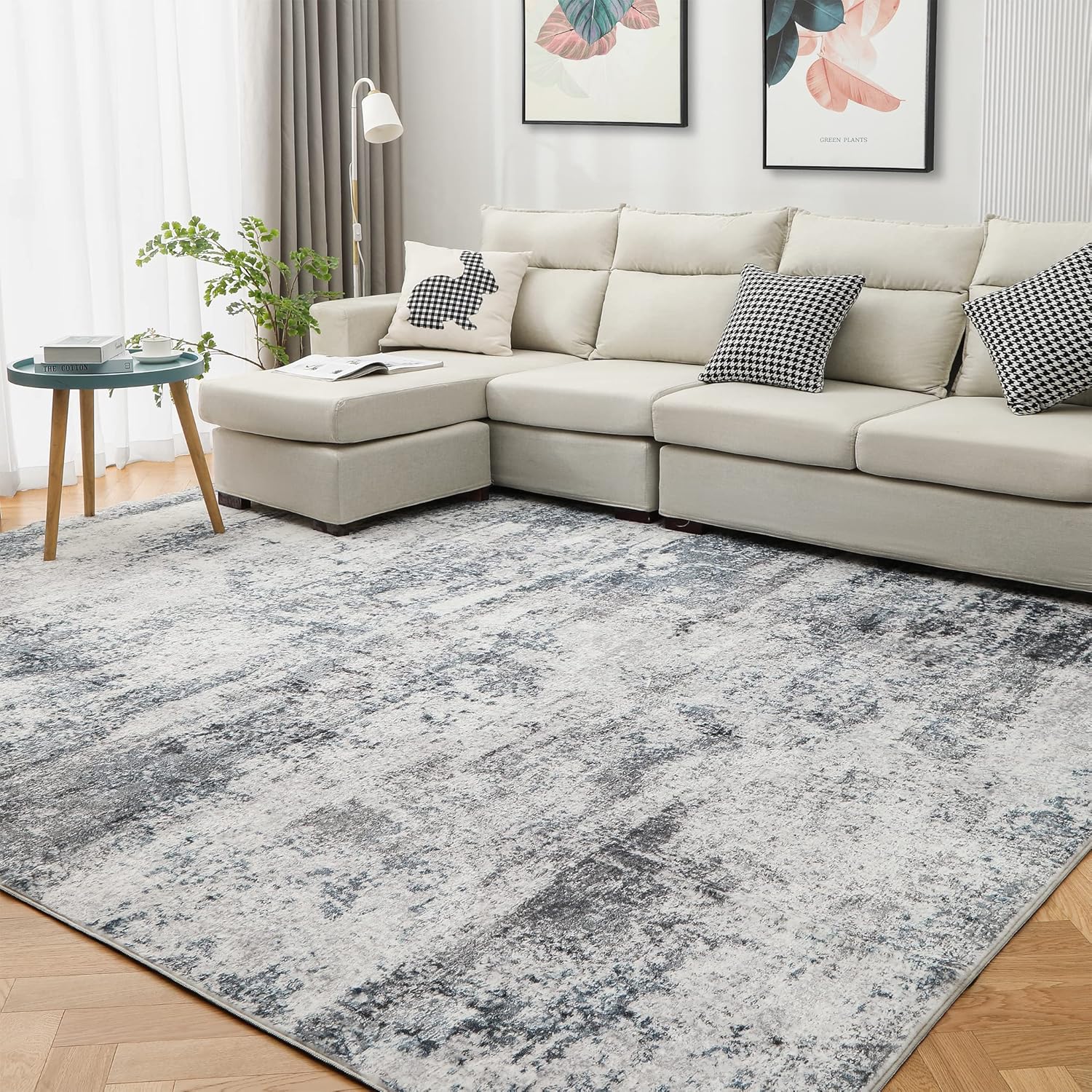 Rugs, Pads & Protectors - Area Rug Living Room Rugs: 3x5 Indoor Abstract Soft Fluffy Pile Large Carpet with Low Shaggy for Bedroom Dining Room Home Office Decor Under Kitchen Table Washable - Gray/Blue