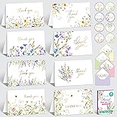 Decorably 24 Pack Gold Foiled 6x4in Floral Thank You Cards with Envelopes and Stickers, 8 Wildflower Textured Designs for Friends, Family and Loved Ones, Blank Inside - Baby Shower, Wedding, Birthday