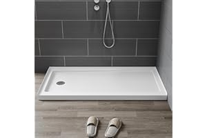 HOROW Shower Base 60"L x 30"W, White Single Threshold Shower Pan for Bathroom, Non-Slip Texture, Rectangle Acrylic Shower Base Pan with Stainless Steel Chrome Drain, Left Drain Location