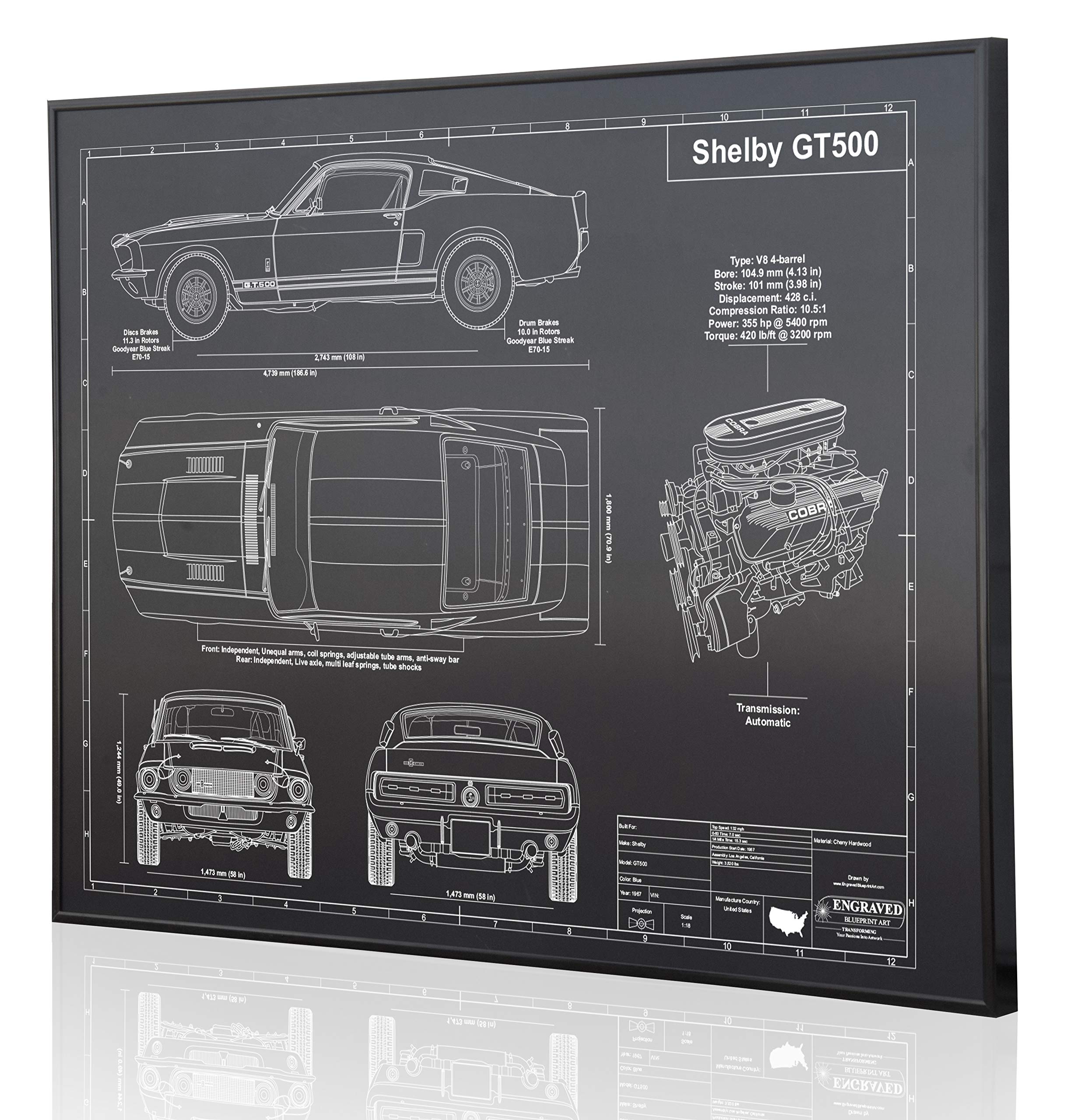 Ford Shelby Mustang GT500 67-70 Blueprint Artwork-Laser Marked & Personalized-The Perfect Ford Gifts