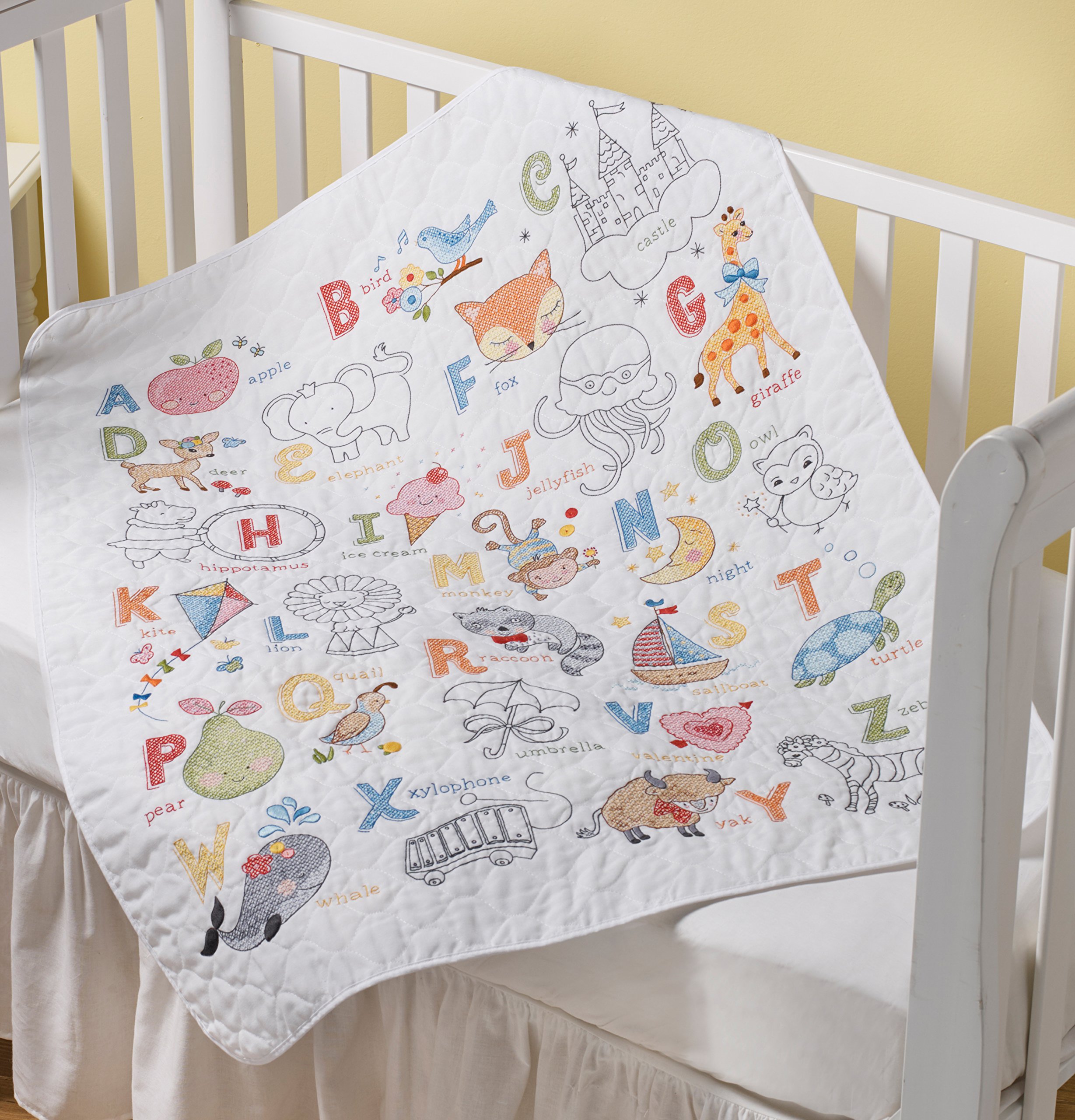 Bucilla Stamped Cross Stitch Crib Cover, ABC's white Small