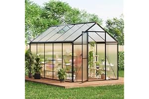 GARVEELIFE 6X10 FT Greenhouse for Outdoors, Polycarbonate Greenhouse with Roof Vent, Ground Nails, Lockable Push Door, Aluminum Large Walk-in Green House for Outside Garden Backyard, Patio, Lawn, Black
