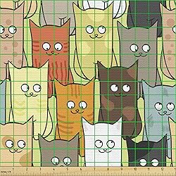 Ambesonne Cats Fabric by The Yard, Funny Colorful