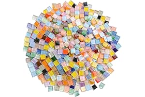Yatinkim Glass Mosaic Tiles for Crafts Colorful Stained Glass Mosaic Pieces Iridescent Bulk Square Flat Mirror Tile Kits for 