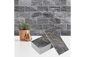 StyloVue 100 Pieces Peel and Stick Backsplash for Kitchen, 3" x 6" PVC Subway Tile 2025 Upgraded Gray-Gold Stone Backsplash Stick on Tile Elevate Kitchen Fireplace RV
