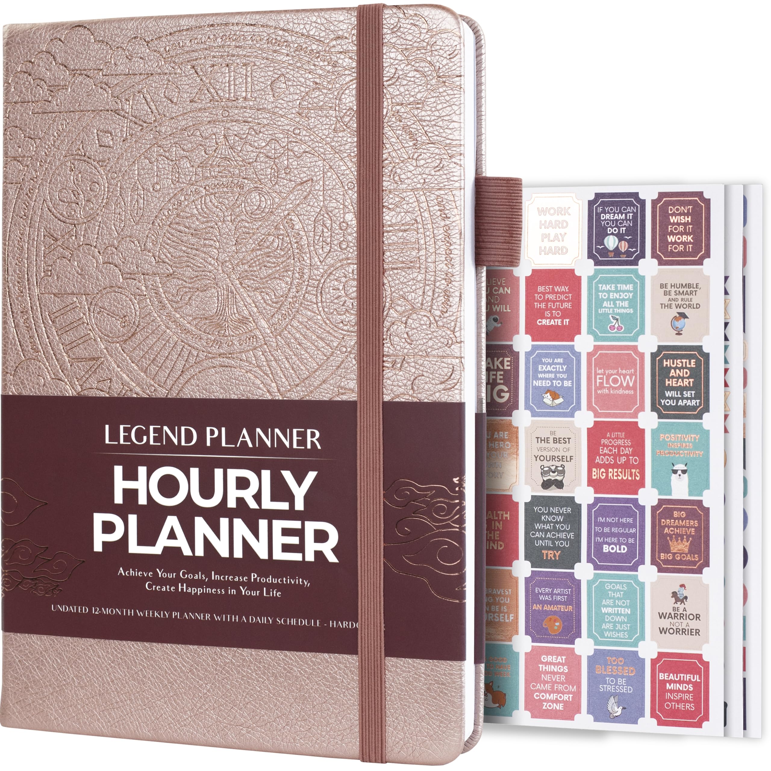 Legend Planner Hourly Schedule – Weekly & Daily Organizer with Time Slots. Appointment Book Journal for Work, Undated, A5 (Rose Gold Gold)