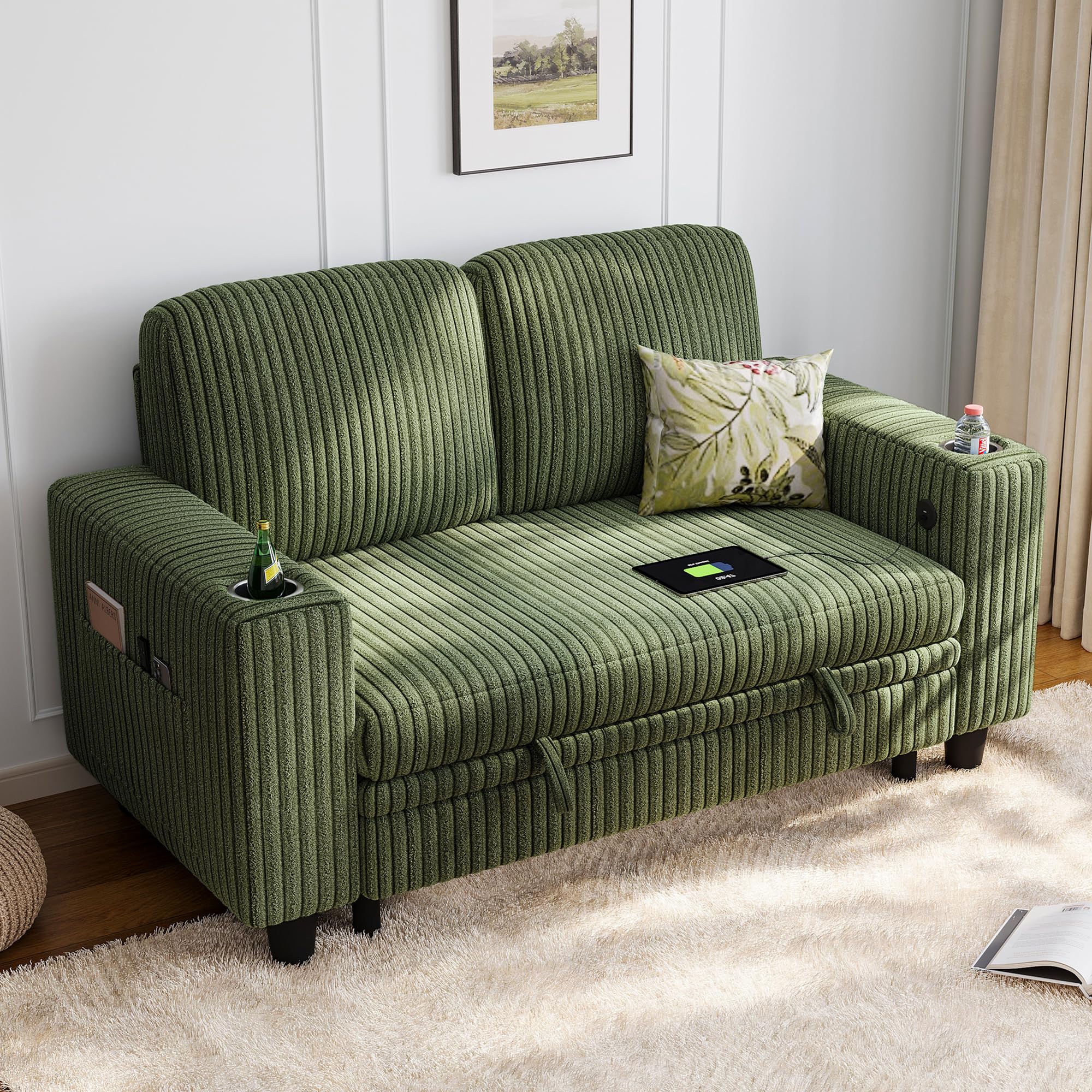 LINSY HOME Loveseat Sofa with Storage - Comfy Plush