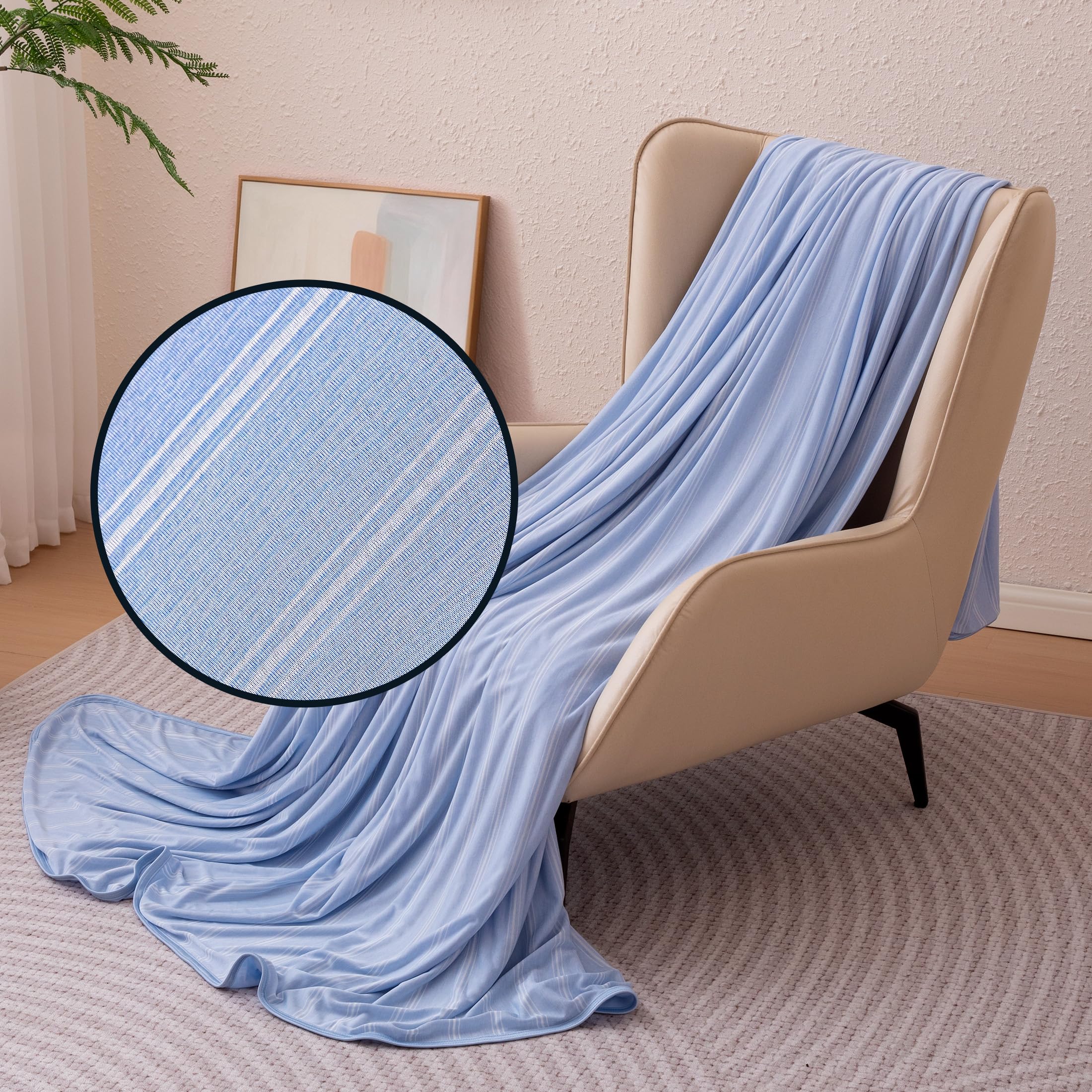 Photo 1 of Amazon Basics Striped Cooling Blanket for Hot Sleepers, Reversible Lightweight Thin Throw Blanket for Bed, Couch and Sofa, Queen (90" x 90"), Blue Striped