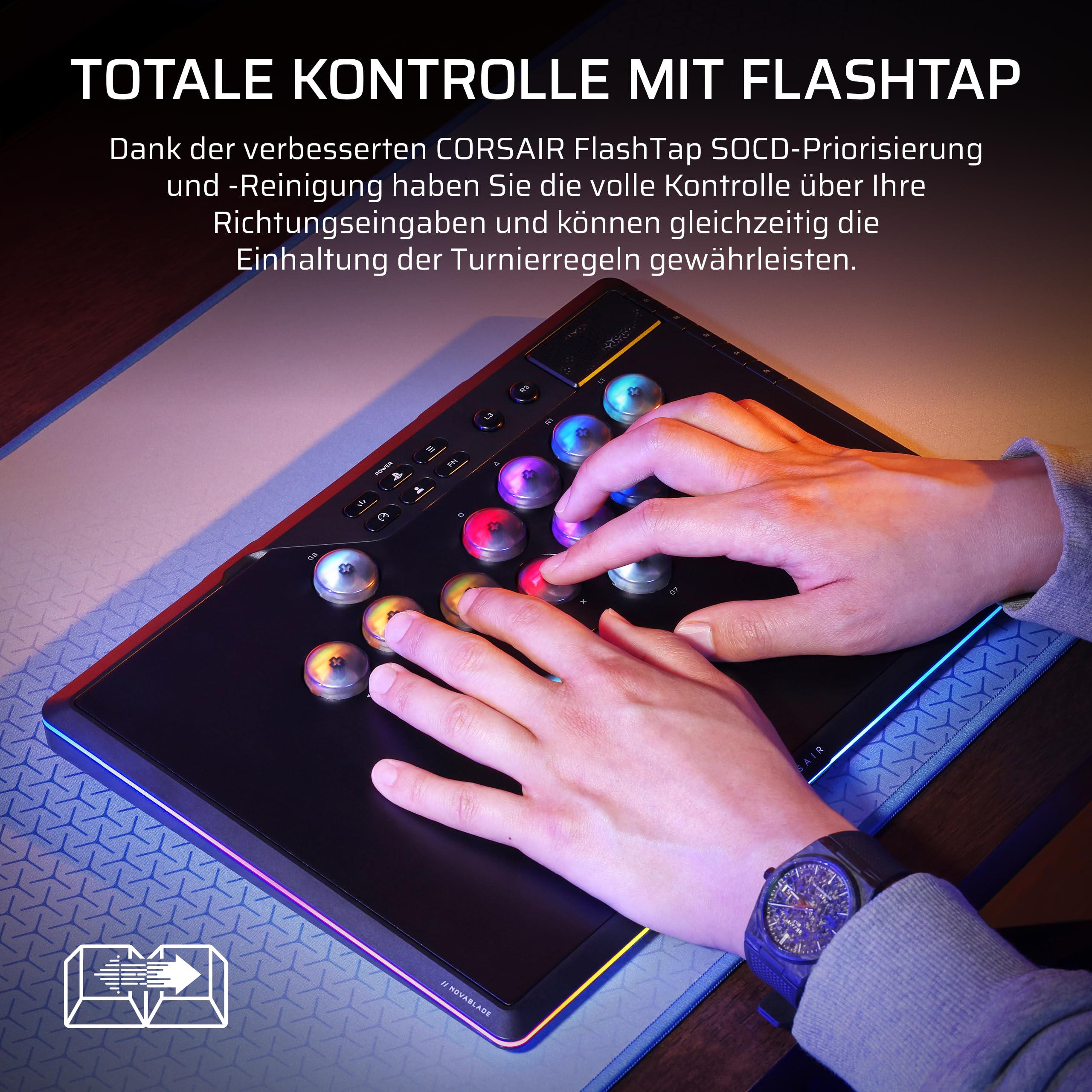 CORSAIR NOVABLADE PRO Kabel und Hebelloser Controller mit Hall-Effekt – 15-Haupttasten-Layout, 1000Hz-Polling, 2,4 GHz Kabellos, SOCD, MGX Hyperdrive Hall-Effekt-Magnetschalter, PS5, PS4, PC – Schwarz 8