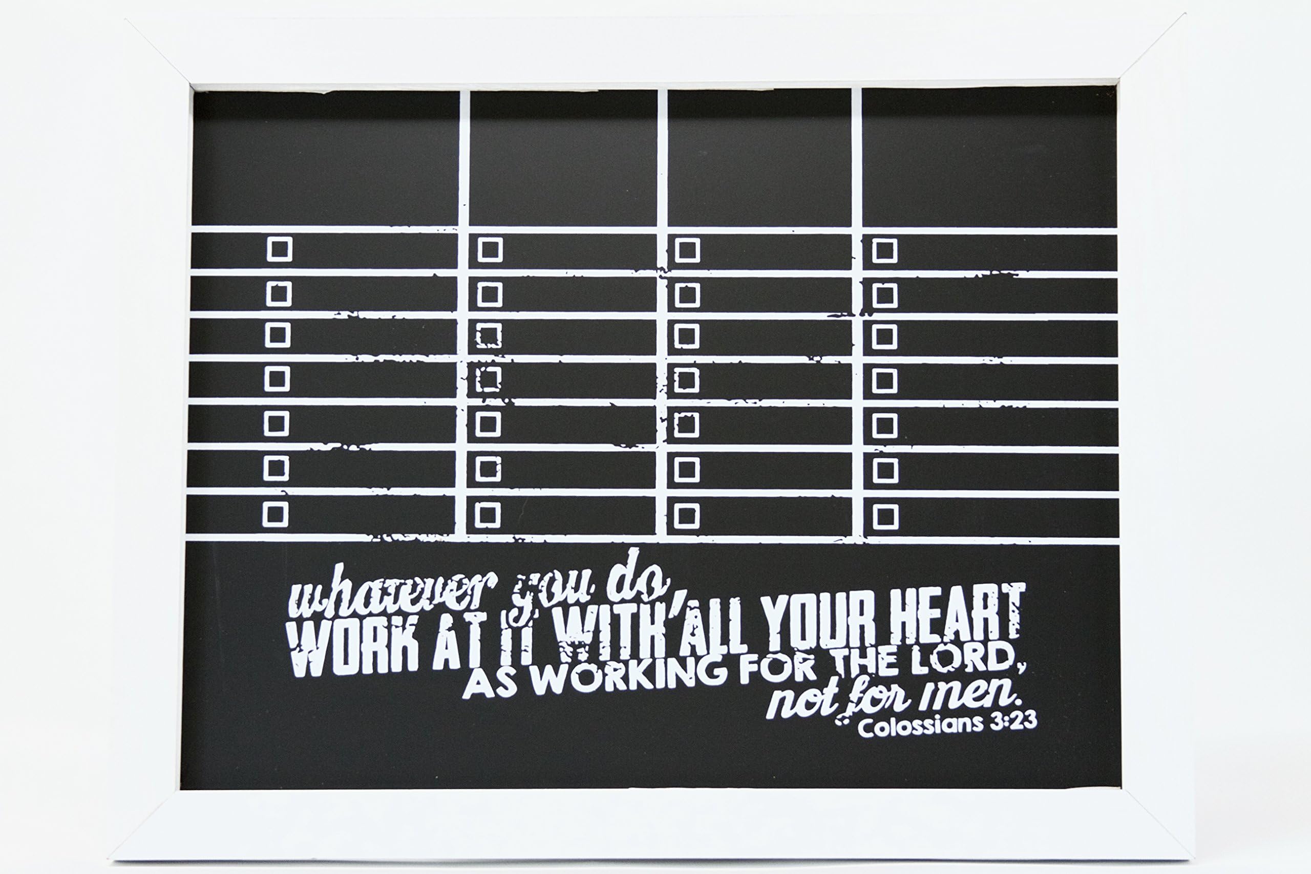 Framed Magnetic Chore Chart For Multiple Kids - Vintage Style Chalkboard Responsibility Chart With Christian Bible Verse