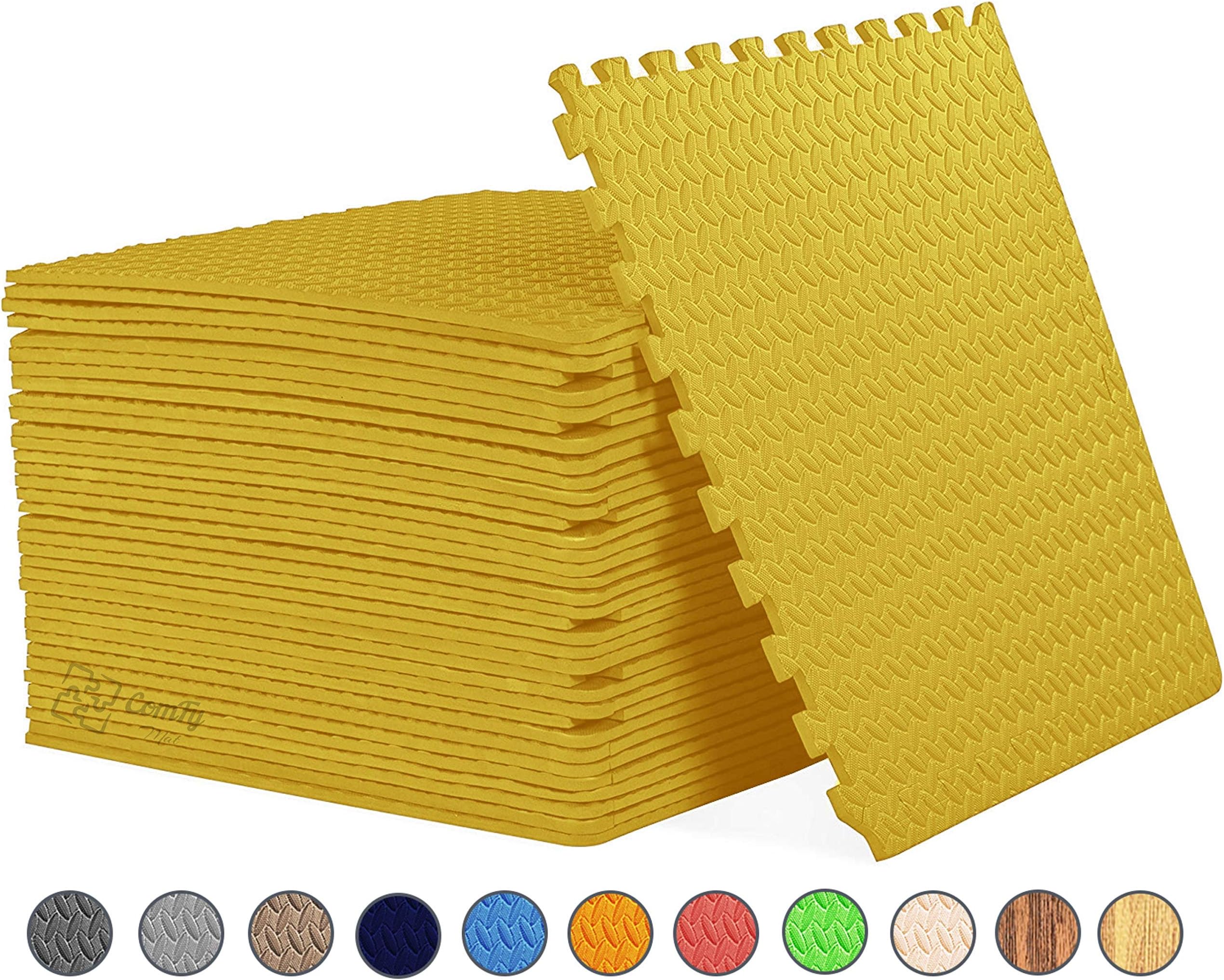 ComFy Gym Flooring Mat, Interlocking Foam Exercise Mats, Puzzle EVA gym Floor Tiles, Non slip Rubber Cushion For Home Workout, Yoga matting, Pilates, Garage, Treadmill, HIIT, Kids Baby Playroom, Bonus Adhesives, 60x60X1cm