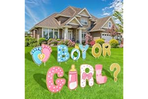 AerWo 11 Pcs Gender Reveal Decorations Baby Shower Yard Signs with Stakes,Baby Gender Reveal Ideas Yard Letters Lawn Signs Boy or Girl Gender Reveal Party Supplies