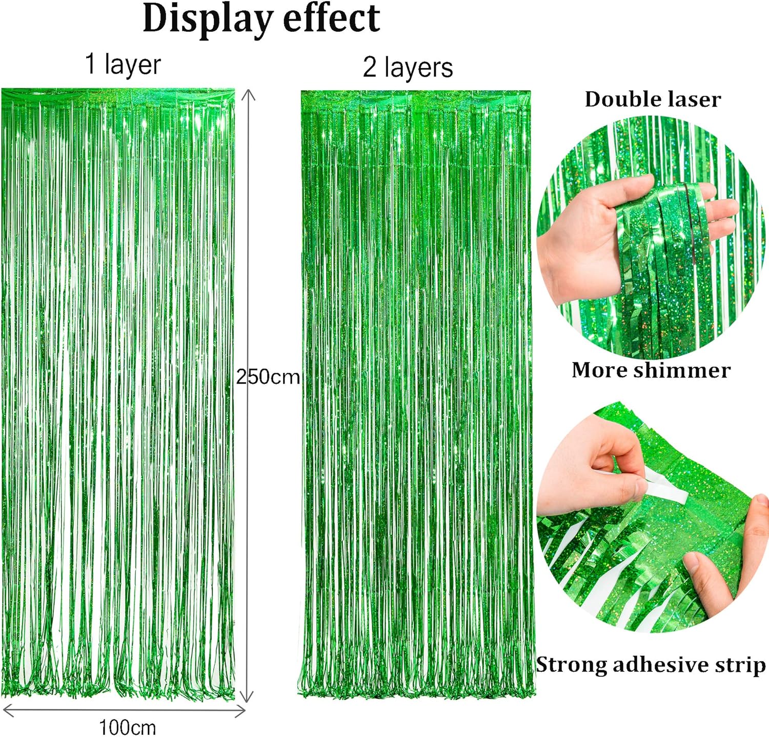 BRAVESHINE Green Tinsel Foil Fringe Curtain Party Backdrop - Image 3