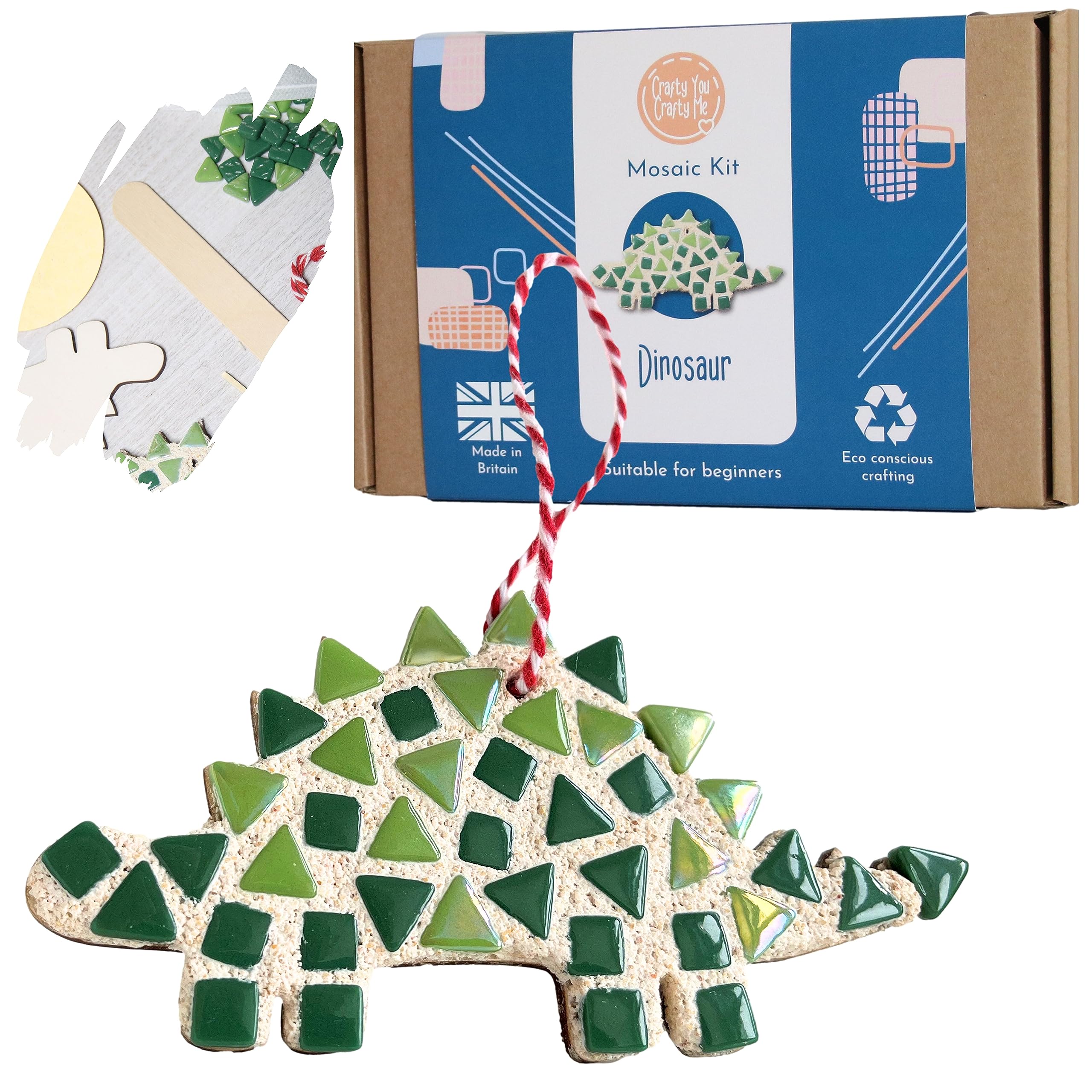 Crafty You Crafty Me - Dinosaur Gift - Stegosaurus Mosaic Craft Kit, Make a Hanging Decoration, Birthday Present, Everything Included, Made in The UK.