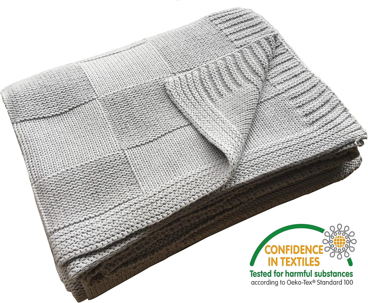 Pre-Washed 100% Cotton Knit Throw Blanket for Couch, Chair, Adult, Kid, Plant Dyed Yarn, Super Soft, Cozy, Warm Bed Blankets, Everyday Use, All Season, Oeko-Tex Certified (Light Grey, 50"X60"): Kitchen & Dining