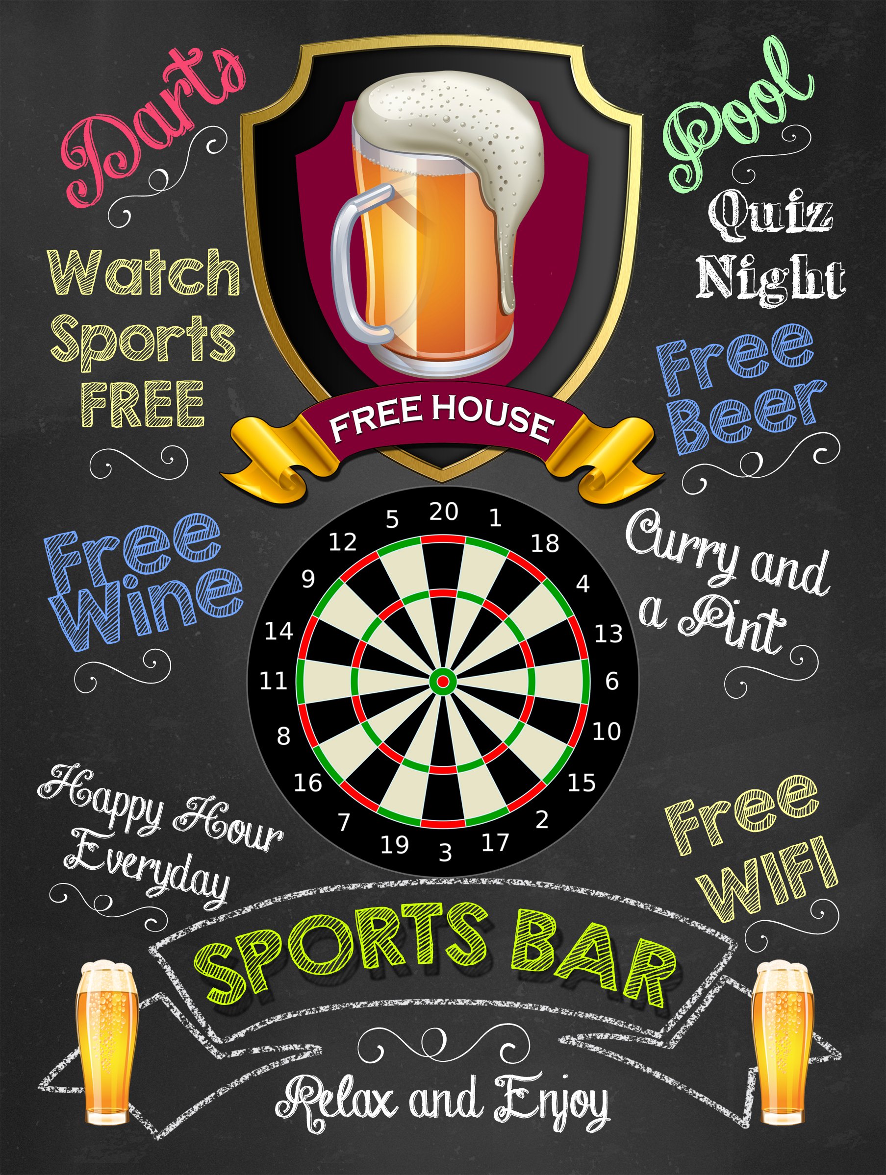 Shawprint Free house Sports Bar Darts THEME RETRO METAL TIN WALL PLAQUE SIGN NOVELTY GIFT Home Bar Pub Man Cave (150MM X 200MM (6" X 8") 978 (10" x 8")