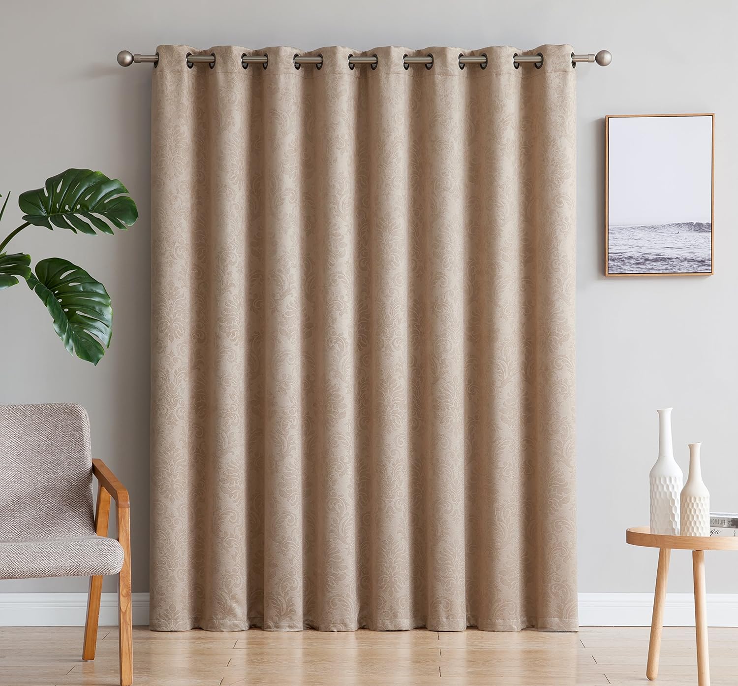 AsaTex Loretta - 1 Embossed Patio Extra Wide Curtain Panel with 16 Grommets - Thermal Weaved Blackout - Noise Reduction Fabric - Ideal for Sliding and Patio Doors (Patio 102 W x 84, Charcoal)