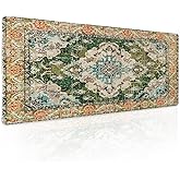Vintage Rug Mouse Pad XL Green Orange Retro Carpet Aesthetic Extended Table Mat 80X30 cm Non-Slip Rubber Base Stitched Edge Large XL Mousepad for Desk Gaming Laptop Desk Top,31.5×11.8 Inch