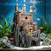 Teaeeno Age-of-Magic Wizard&rsquo;s Castle Aquarium D&eacute;cor-Resin for Freshwater and Saltwater Fish Tanks-Large House Ornament Kit (Yellow)