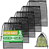 5 Pcs Small Mesh Bag Bulk, 11.8" x 7.48", Breathable Polyester (Black) | Reusable Small Mesh Bags Drawstring for Tennis, Golf, Travel, Beach, Sports Equipment, and Outdoor Activities; Tear-Resistant