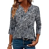 LOMON Womens Tops 3/4 Sleeve Botton Down Shirts Casual V Neck Tunic Blouses Pleated Fashion Summer Tees 2026 Trendy S-3XL
