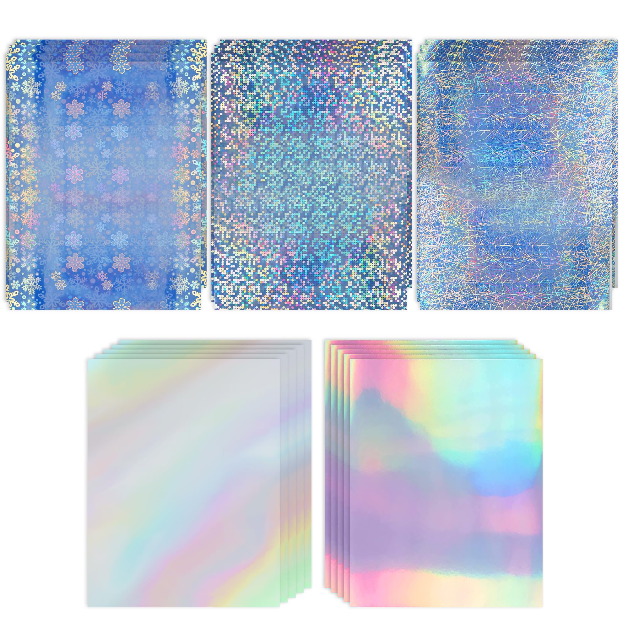 Photo 1 of Koala Printable Holographic Vinyl Sticker Paper for Inkjet and Laser Printers, Waterproof 20 Sheets 8.5x11 Inch with Rainbow, Clear, Snowflake, Spot, Ray Designs