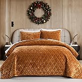 Homzard Velvet Carmel Gold King Size Comforter Set, King Size Quilt Set Velvet Quilt Bedding Set, Soft Bedspread Coverlet, Luxury Bedding for All Season,3 Pieces Bed Set
