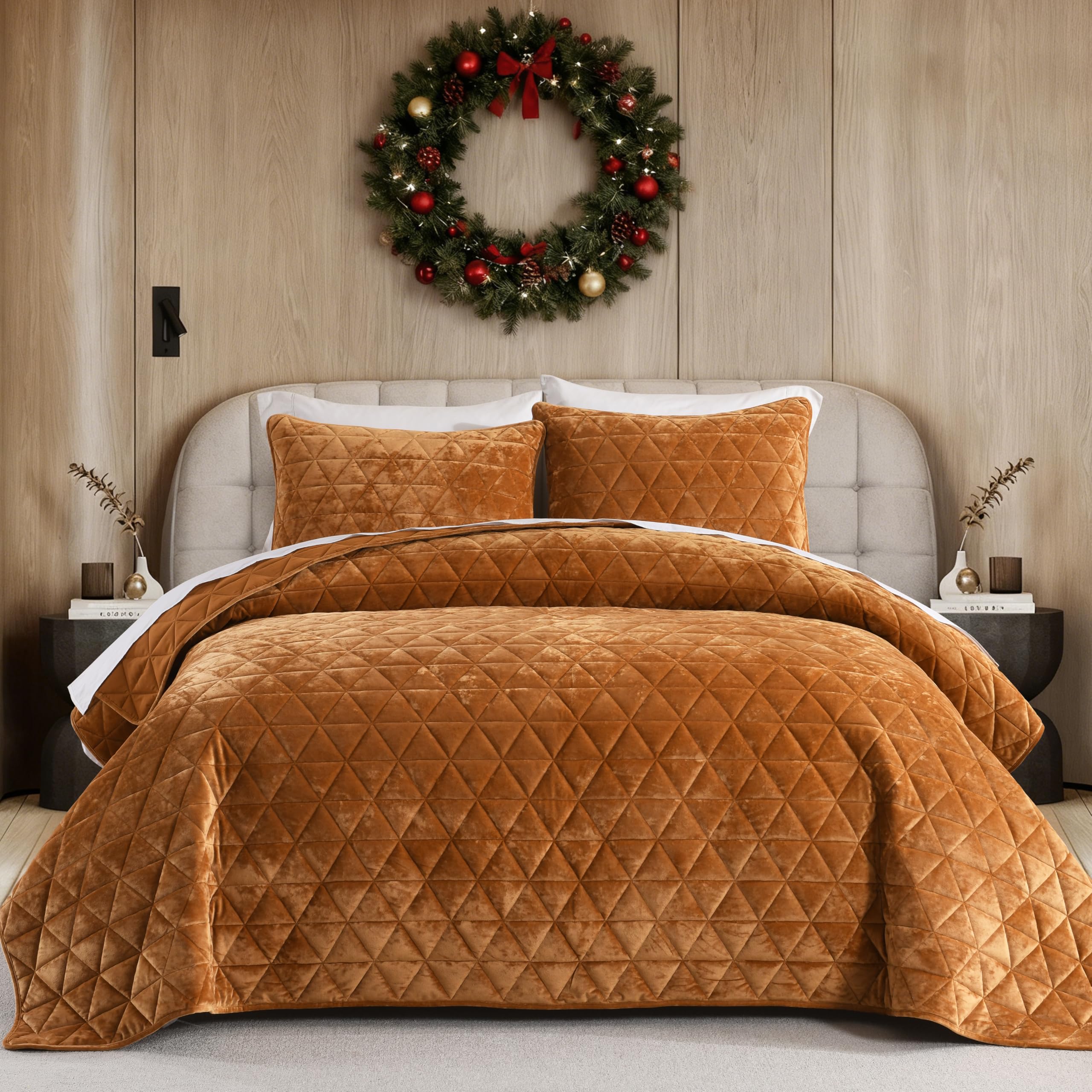 Photo 1 of Homzard Velvet Quilt Set Queen Size Bedding Set, Caramel Gold Comforter Queen Size, Soft Bedspreads, Plush Lightweight Bedding for All Season