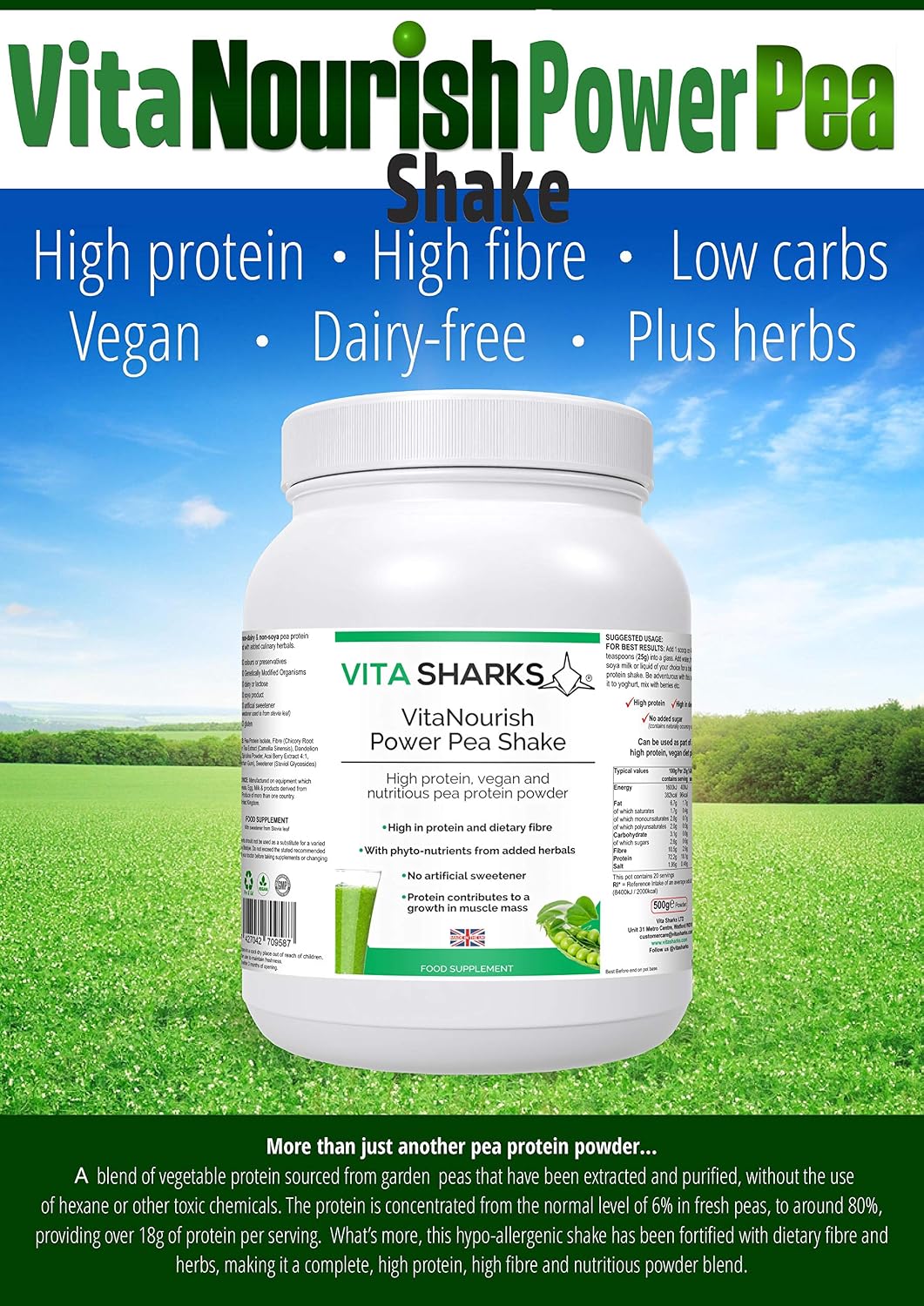 VitaNourish Power Pea Shake, Vegan Alternative High Protein, High Fibre Powder Shake to Increase Muscle Mass - Image 5