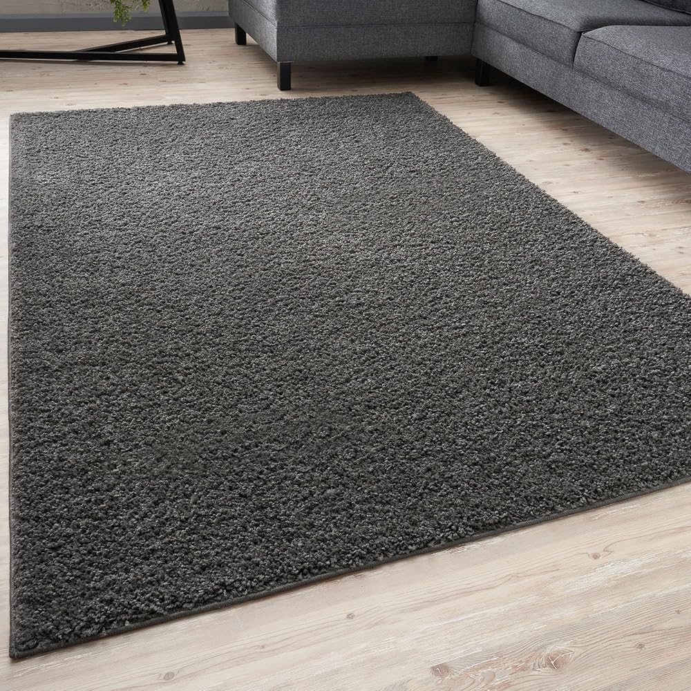THE RUGS Living Room Rug Shaggy 30 mm Thick 140x200 Dark Grey