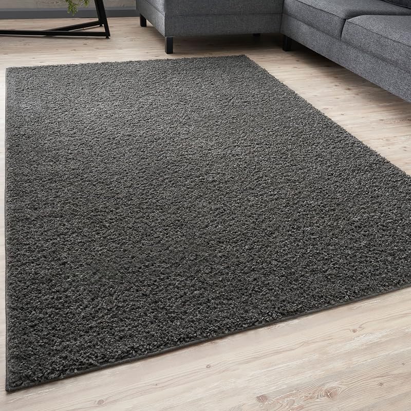 THE RUGS Living Room Rug Shaggy 30 mm Thick 140x200 Dark Grey