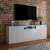 Bobve Modern TV Stand for TVs Up to 100",LED TV Console,Long Entertainment Center with 2 Drawers/2 Cabinets,Universal TV Stand for Living Room,Bedroom,White,3 Light Modes