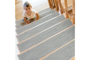 SMILOOL Non Slip Stair Treads for Wooden Steps Indoor, Carpet Stairs Runner 4 Pack 8" x 30" Stair Tread Rugs for Wood Stairs, Machine Washable Step Runners, Stair Pads for Pet, Light Grey