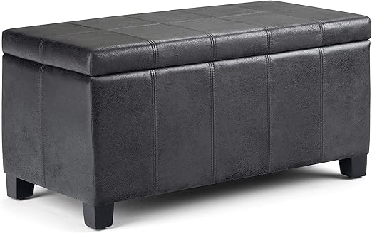 Amazon Com Simpli Home Dover 36 Inch Wide Contemporary Rectangle Storage Ottoman Bench In Distressed Black Faux Air Leather Furniture Decor