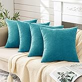 GAWAMAY Decorative Square Throw Pillow Covers 18x18 Inch Set of 4, Super Soft Chenille Pillows Cover Fall Pillowcase for Living Room Bedroom Sofa Couch Cushion Cover Teal 45x45cm (No Insert)