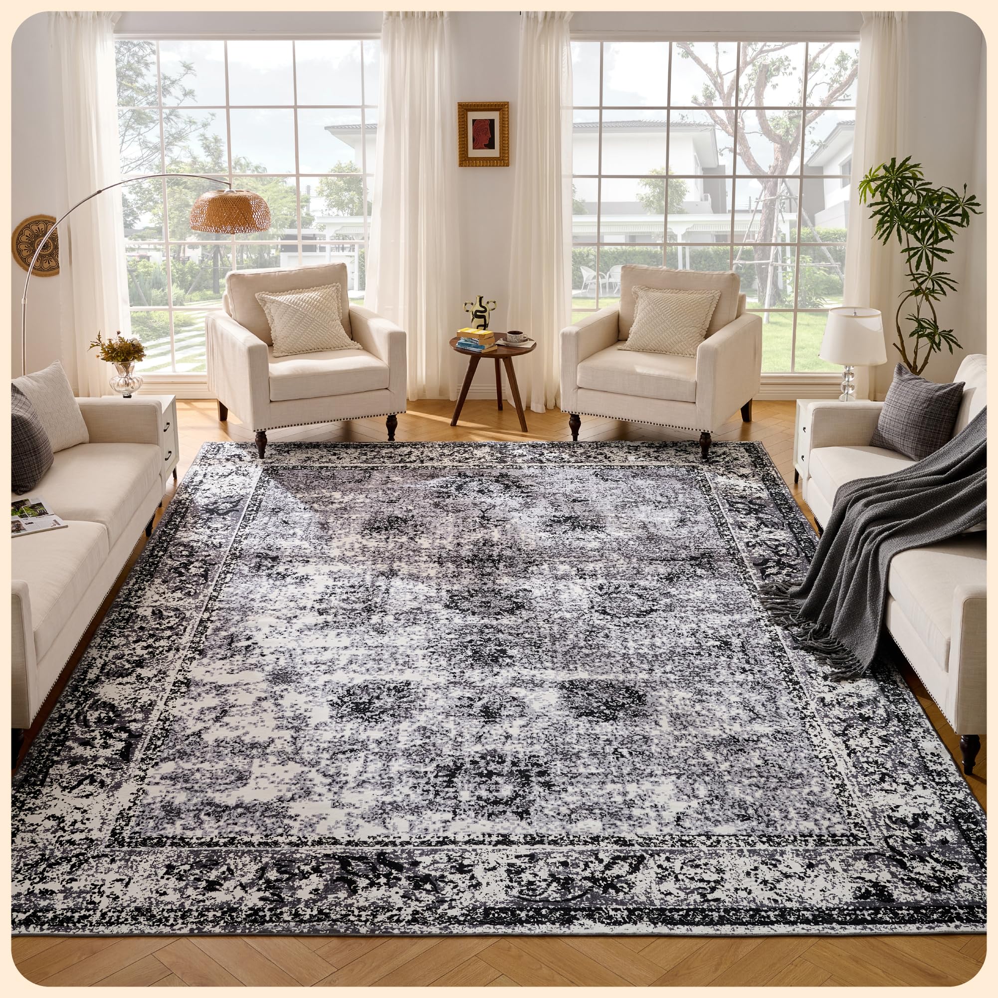 Istana Stylish 10x14 Foldable Machine Washable Dark Grey Area Rugs Image