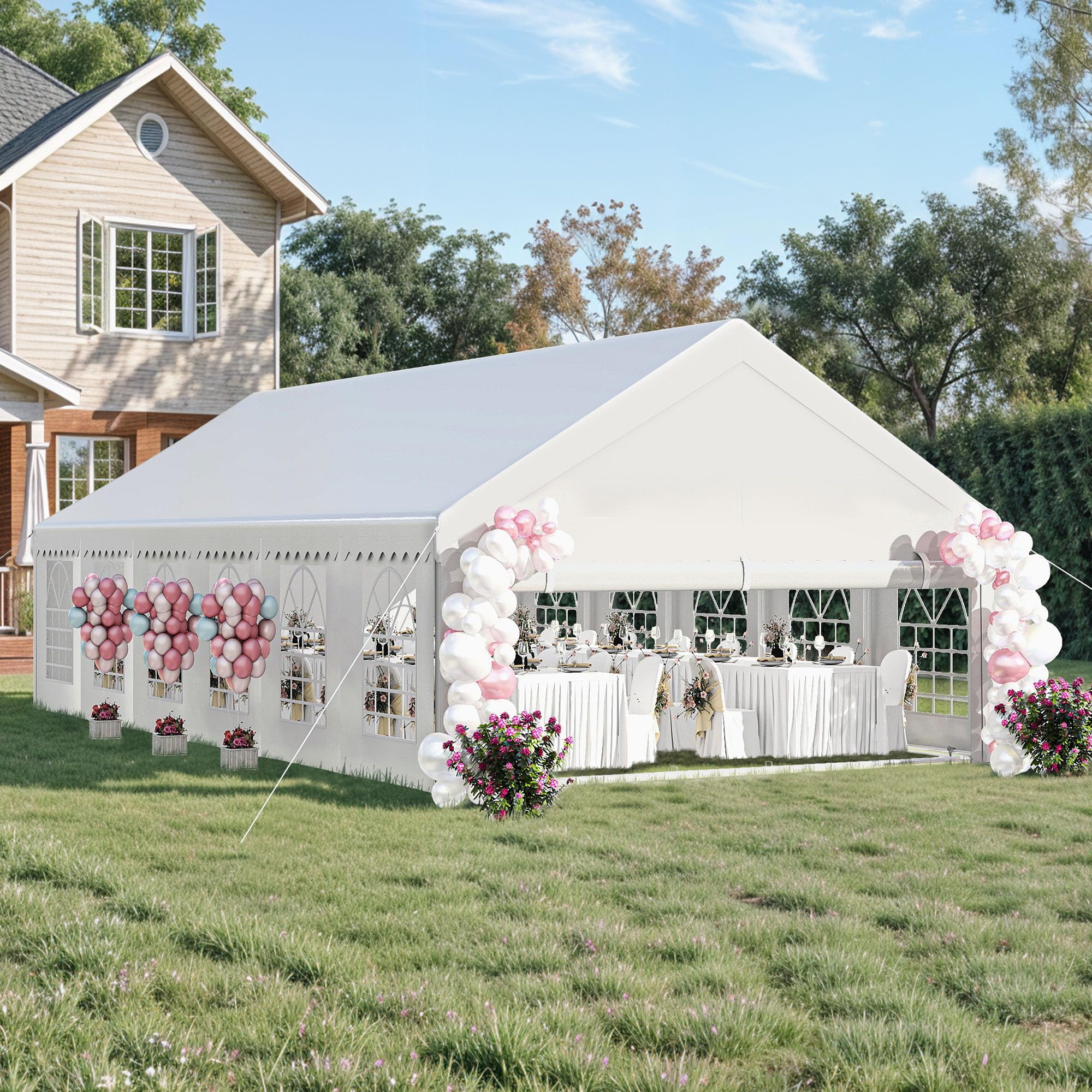 Photo 1 of ***Missing S*** DWVO 20x40FT Large Party Tent Outdoor Canopy with Removable Sidewalls, Arched Windows, and Wave Roof Design for Wedding, Birthday, and Event Shelter, White