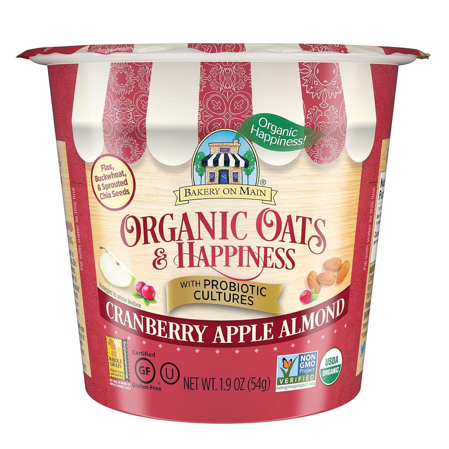 Bakery on Main Gluten Free Oatmeal Cup, Cranberry Apple Almond, 12 count