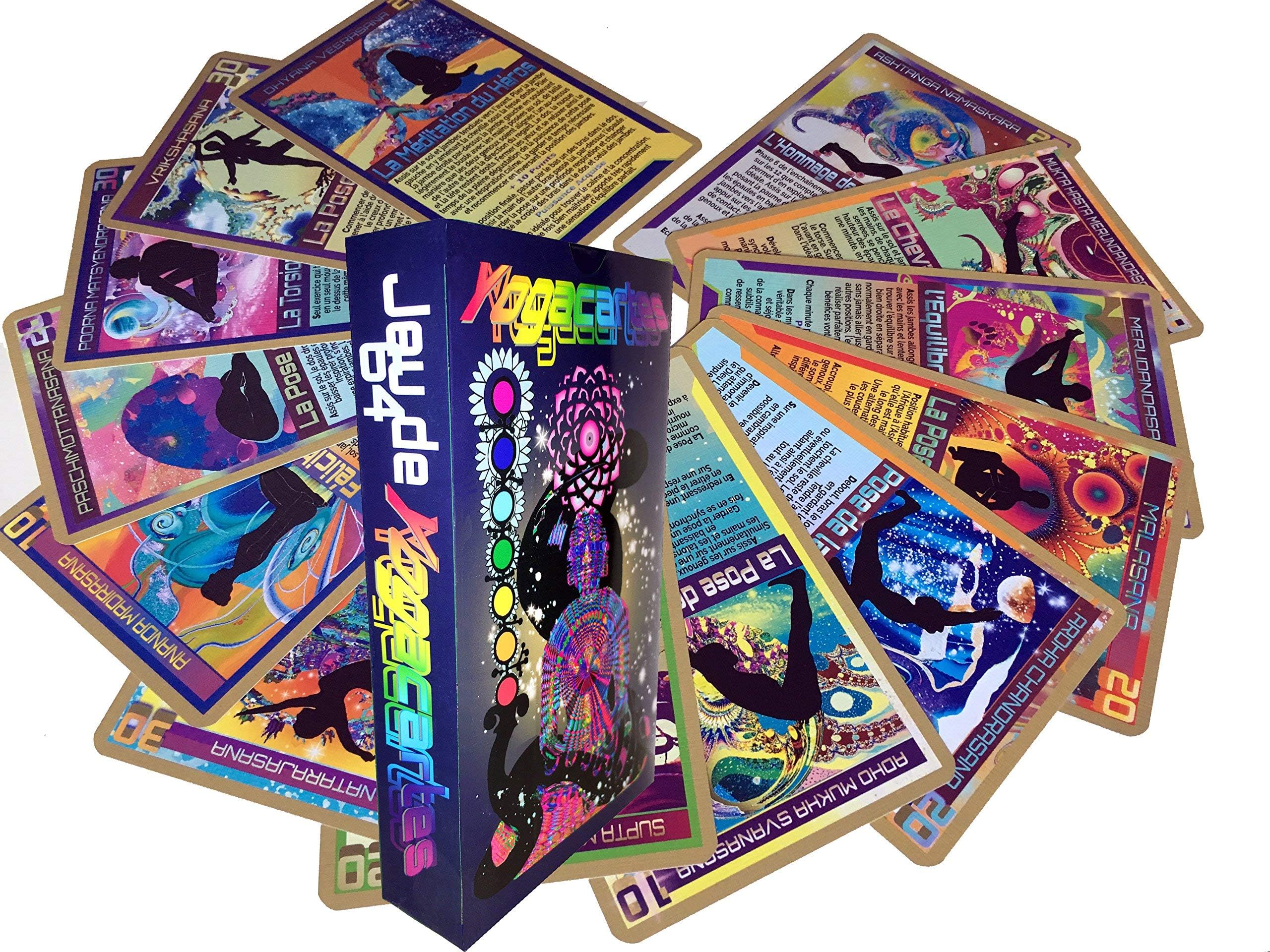 Yoga Cards Set 64 - Access Informations From Your Chakras Increase Perceptions Develop Body Flexibility at Your Own Pace (french version)
