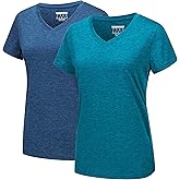 MAGCOMSEN 2 Pack Womens Short Sleeve Tees Moisture Wicking Shirts Summer V Neck Running Tops