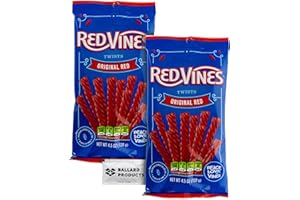 Red Vines Twists Original Red Licorice Candy - Pack of 2 Red Vines Bags - Classic Red Licorice Flavor - Bundle With Ballard Products Moist Towelette