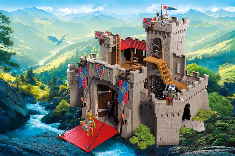 | Chevaliers | Grand Château des Chevaliers du Lion | Fort XXL avec Pont-Levis, canons et Trappe | Jouet château Fort pour Enfants à partir de 4 Ans | 72112