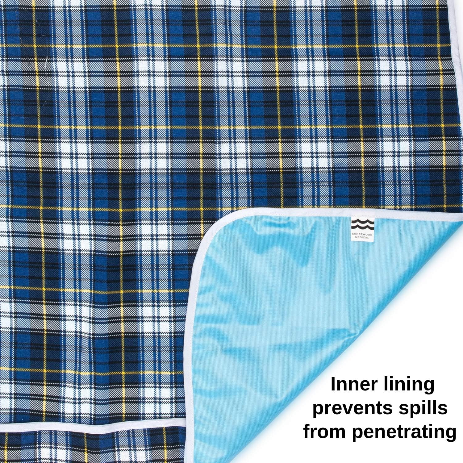 Adult Bib for Eating, Waterproof Clothing Protector with Crumb Catcher. Machine Washable, (Blue Plaid): Clothing